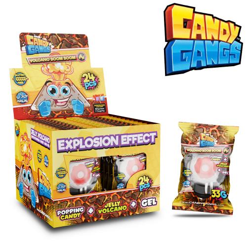 Candy Gangs Volcano Boom Boom Żelka wulkan z żelem i strzelającą oranżadką 33g x 24szt