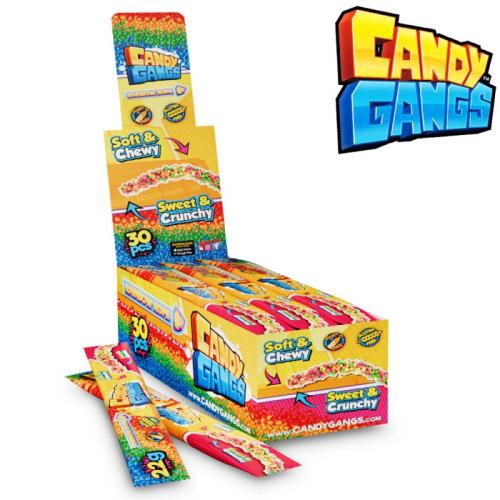 Candy Gangs Rainbow Rope Żelka pokryta chrupiącymi cukierkami o smaku owocowym 22g x 30szt